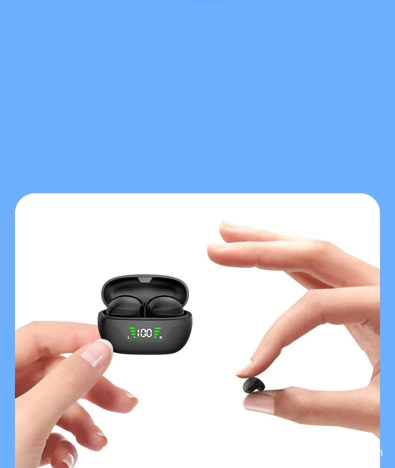 Black Super Mini wireless Bluetooth in-ear headset with digital display screen