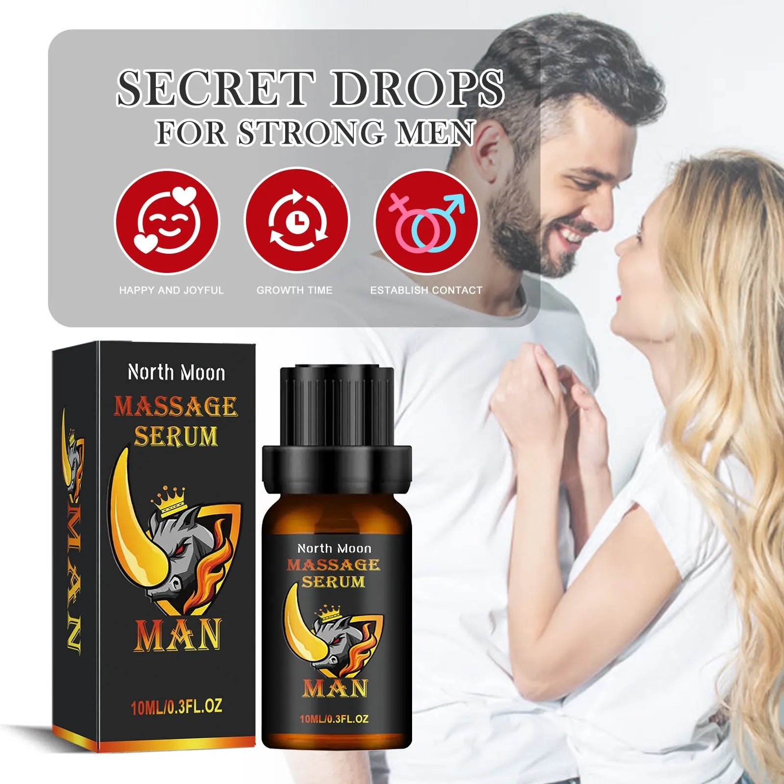 10ml bottle of men's massage essential oil with mineral oil, jojoba, ginger and cocoa butter