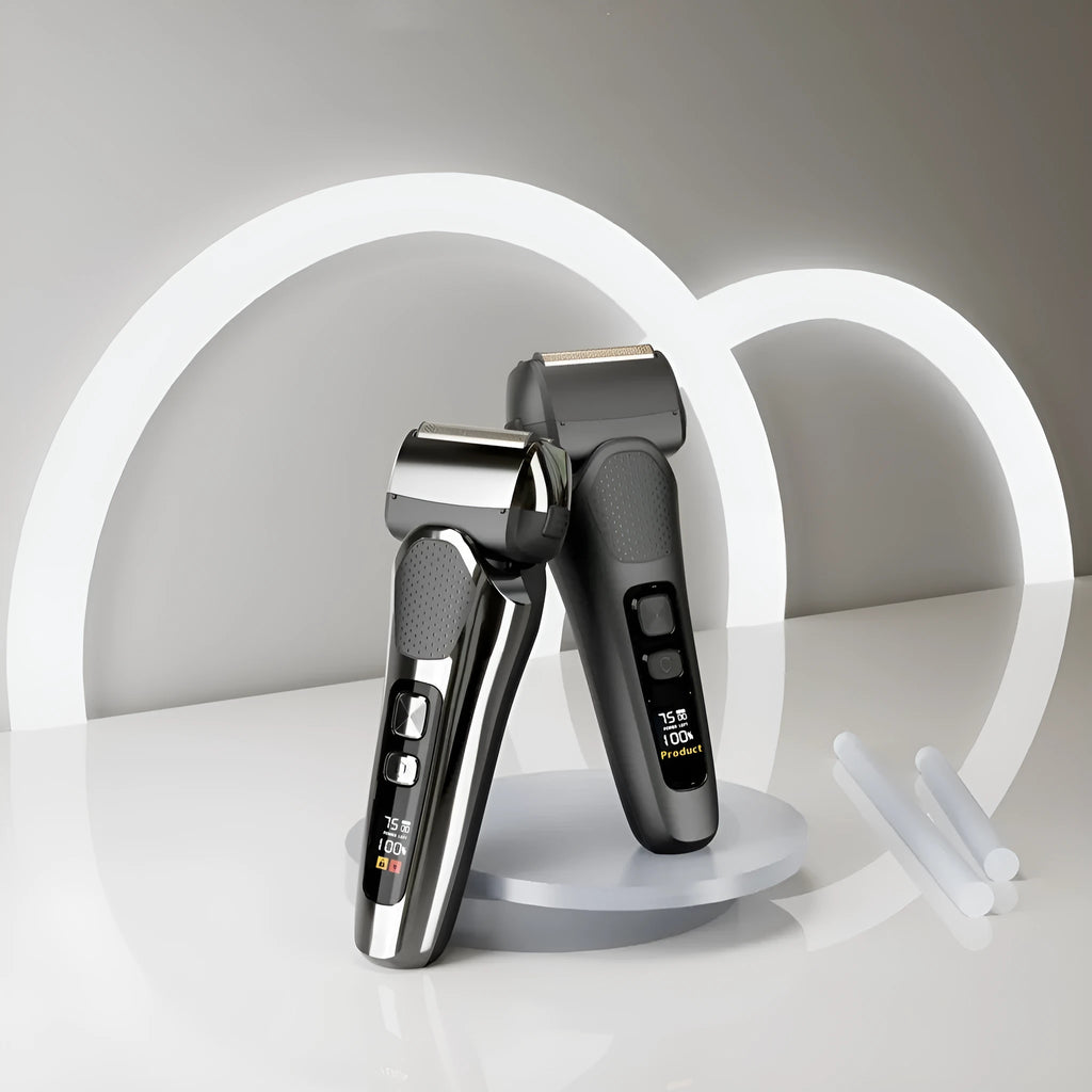 Rechargeable digital display electric reciprocating shaver in Gun Black with removable cutter head