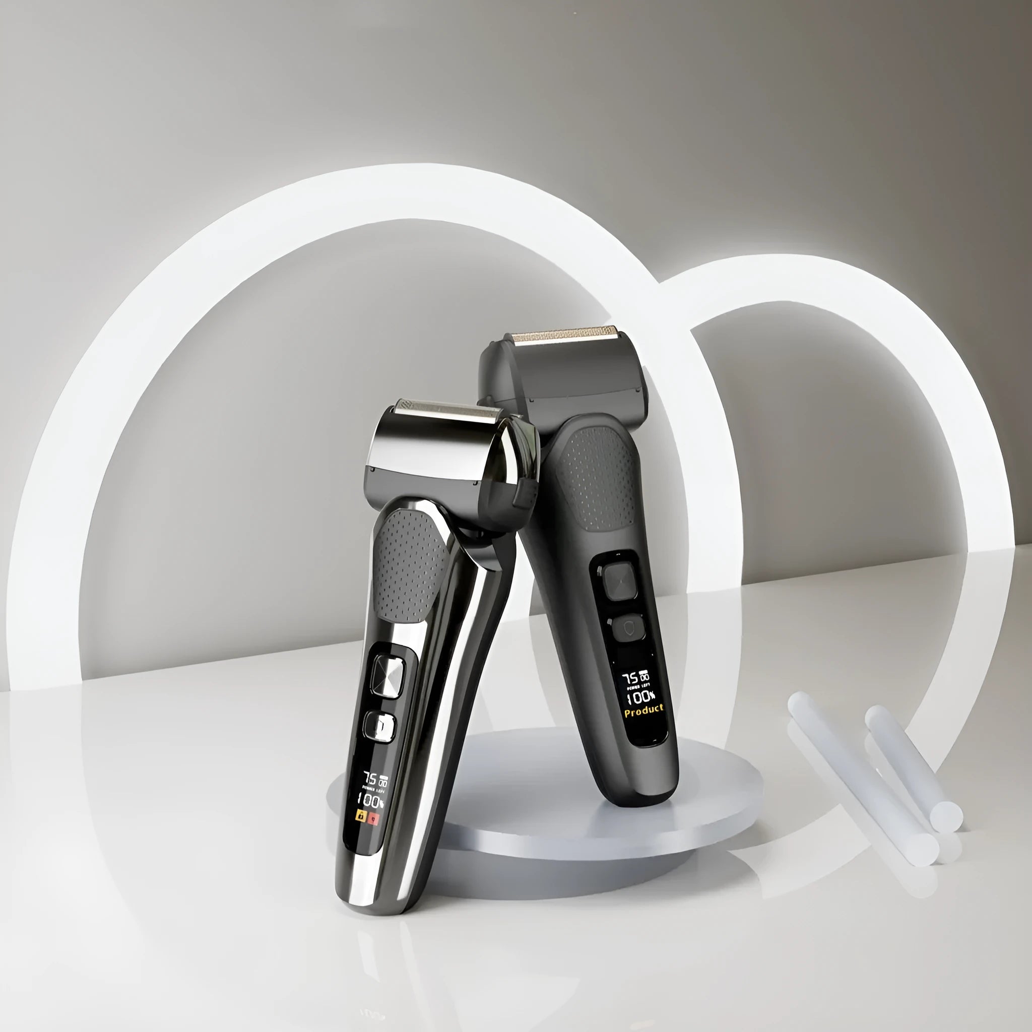 Rechargeable digital display electric reciprocating shaver in Gun Black with removable cutter head