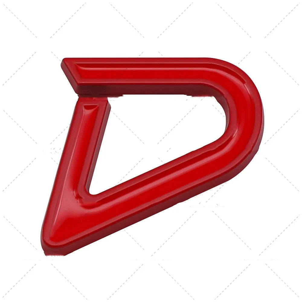 SD metal decorative car bumper sticker in red and silver colour combination showing dimensional scale