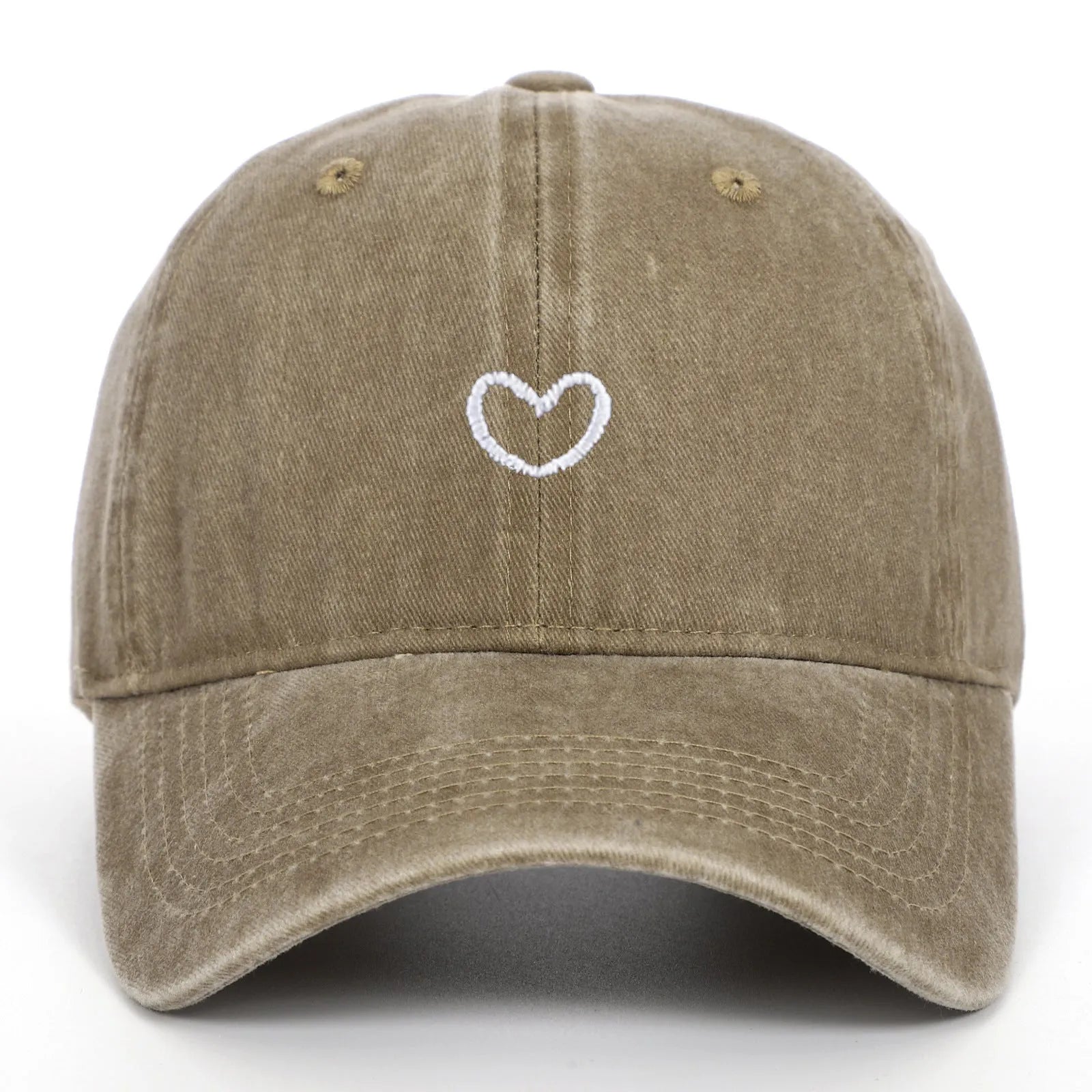 Artistic retro small love embroidered soft top cotton peaked cap in adjustable size.