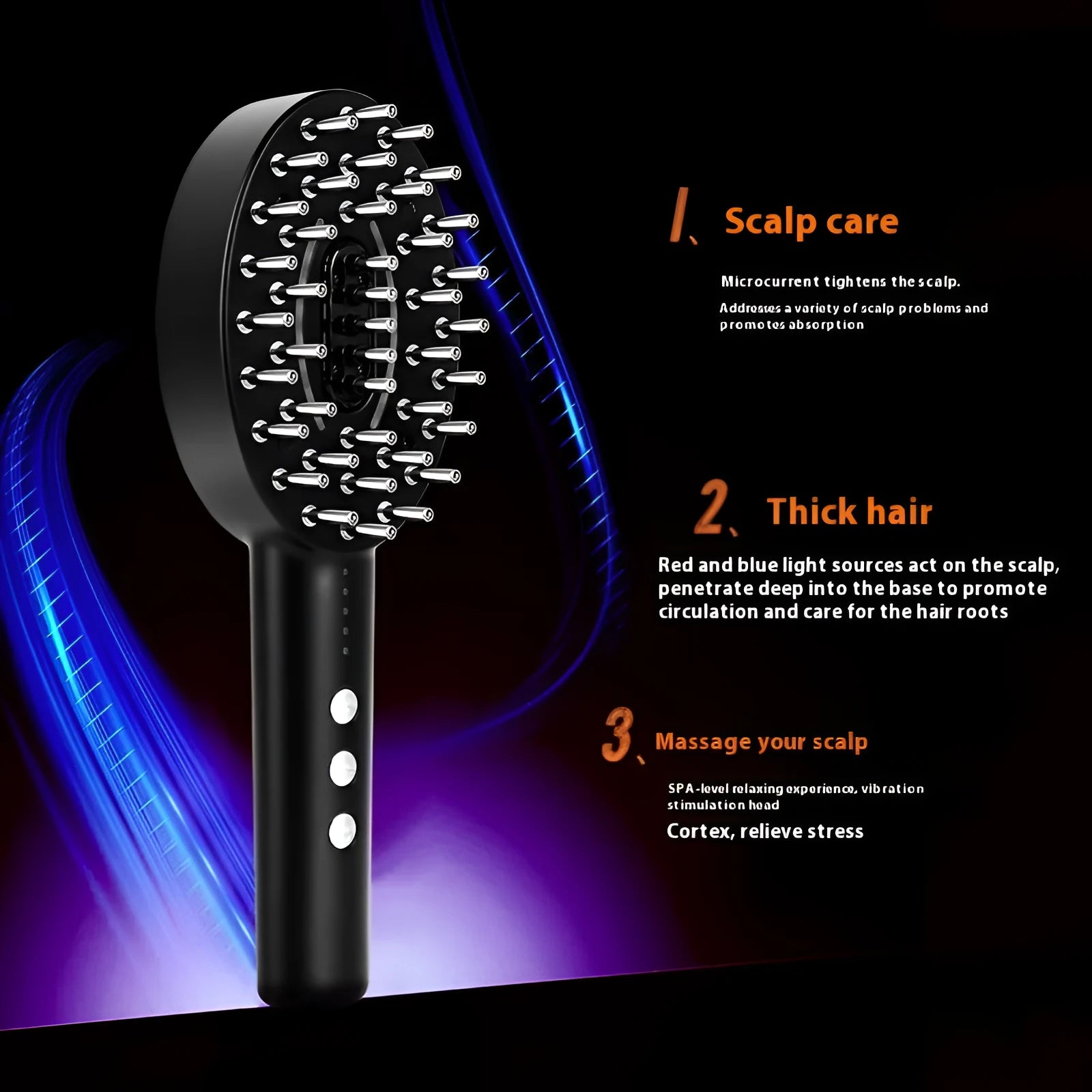 KD3802 Black rechargeable handheld scalp massager with medicine application capability