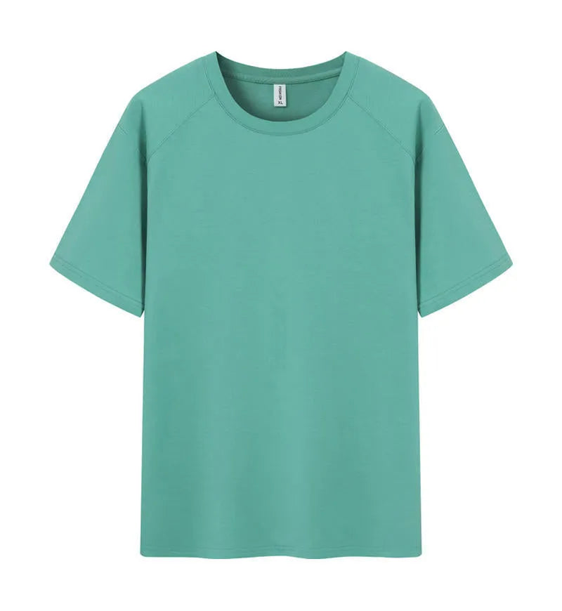 Men's pure cotton straight short sleeve t-shirt in solid colour on hanger