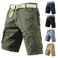 Men's loose fit cargo shorts in army green with multiple pockets on the legs.