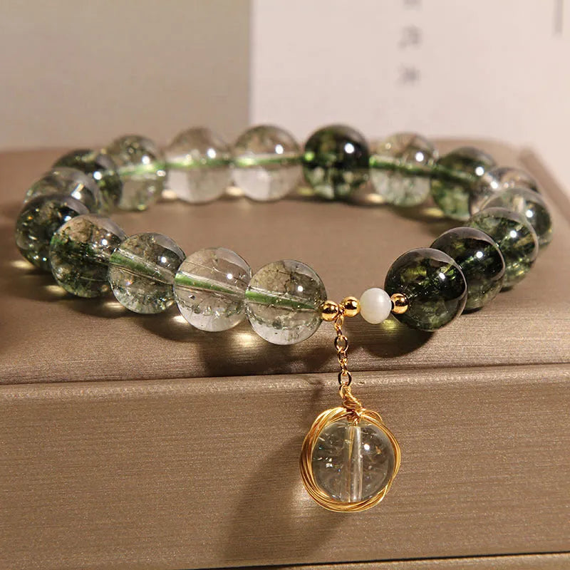 Natural chorite crystal bracelet with green phantom quartz winding transfer beads for women
