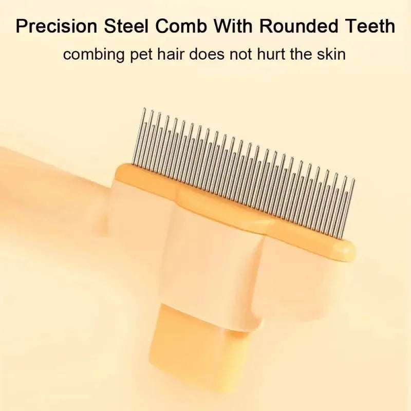 Green and yellow pet grooming brush with one-click hair removal and silicone bristles for dogs