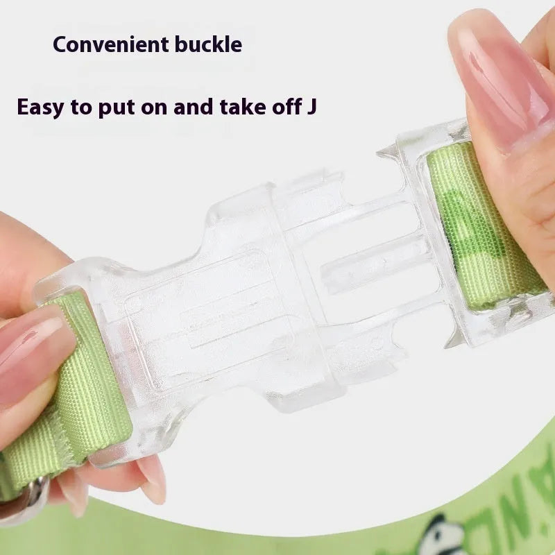 Adjustable nylon dog collar with cartoon printing shown in gradient colour and panda green on a white background.