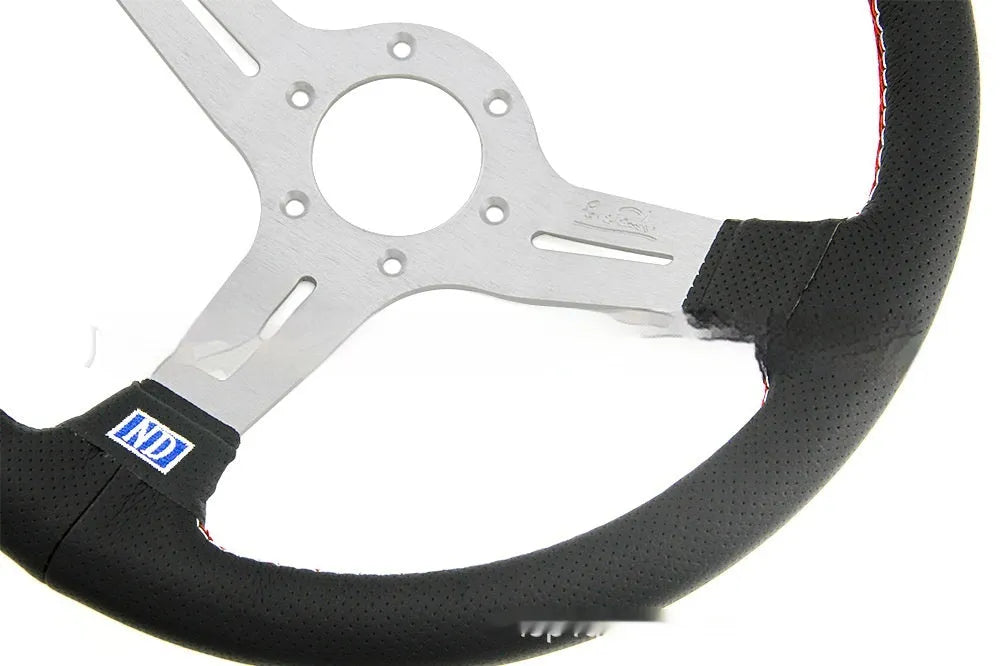 14-inch leather steering wheel with concave middle grip, showing black skeleton option