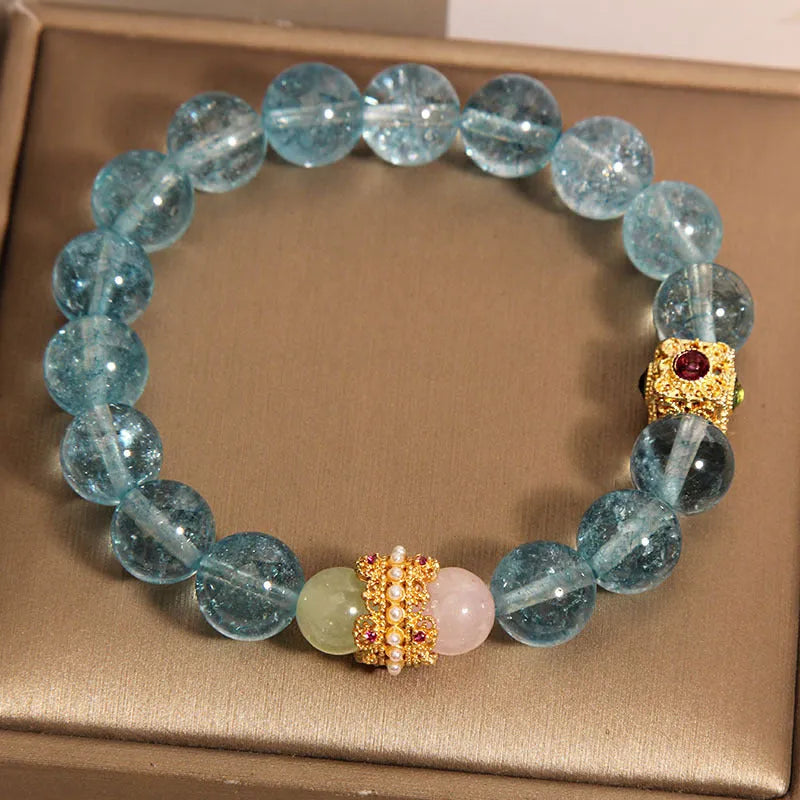 Blue crystal cube sugar bracelet with flexible band for women featuring Chinese style design