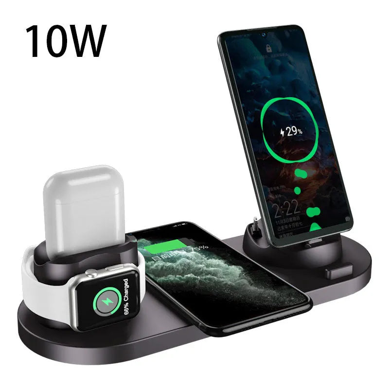 6-in-1 wireless charging dock station for iPhone and watch in Black with USB interface
