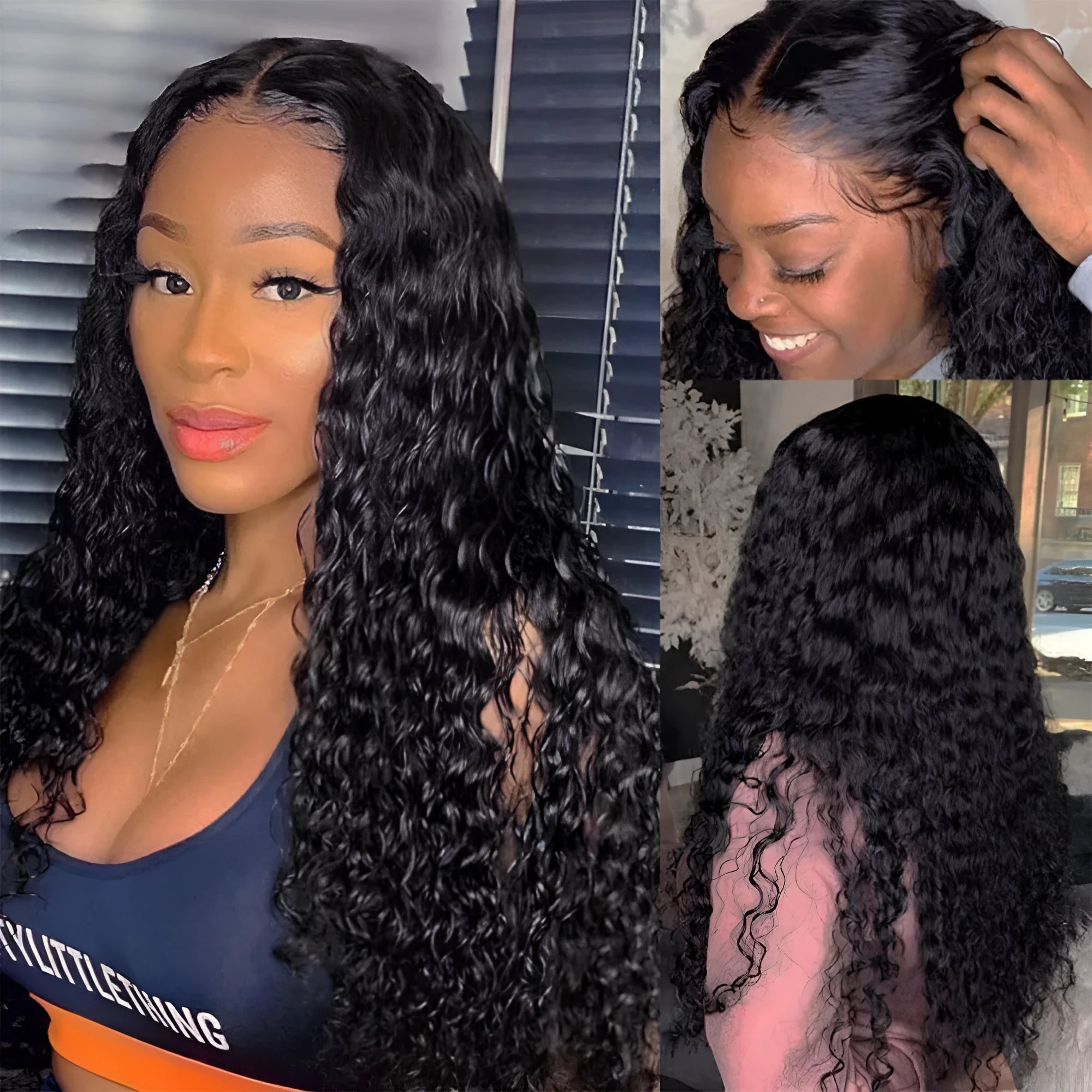 Curly human hair lace front wig on a mannequin head, showing natural hairline and long, voluminous curls.
