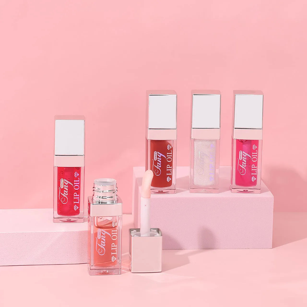 Five bright colour options of moisturising lip gloss mint lipstick with repairing effects