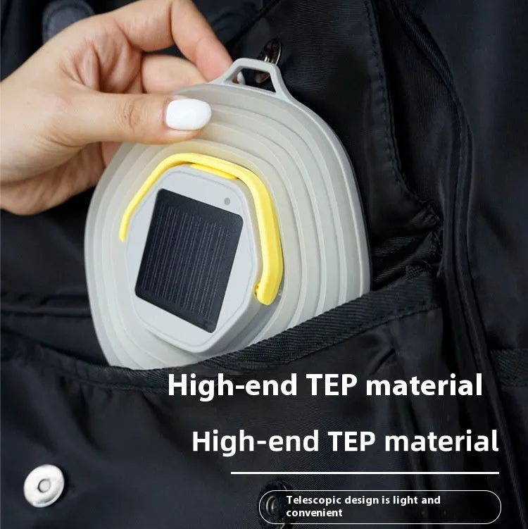 White portable camping lamp with single control button for tent lighting