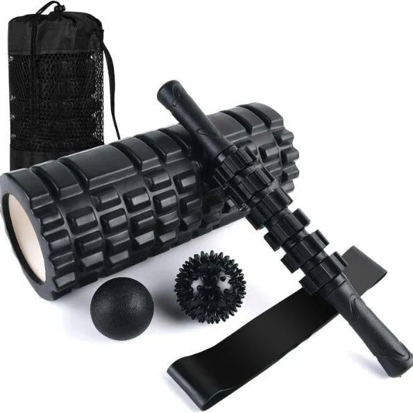 Black foam roller massage bar measuring 33cm with PVC grip pieces