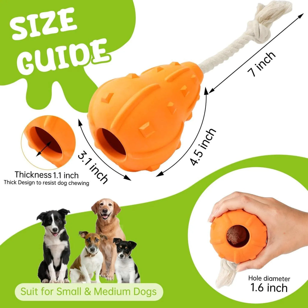 Natural rubber stuffable dog chew toy for small medium dogs, shown with a longer strap.