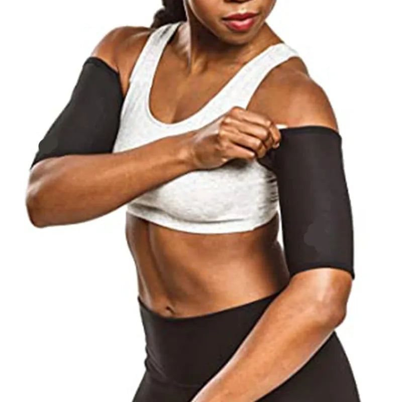 Blue and silver sports arm sweatband shown on an arm, with sizing options available.