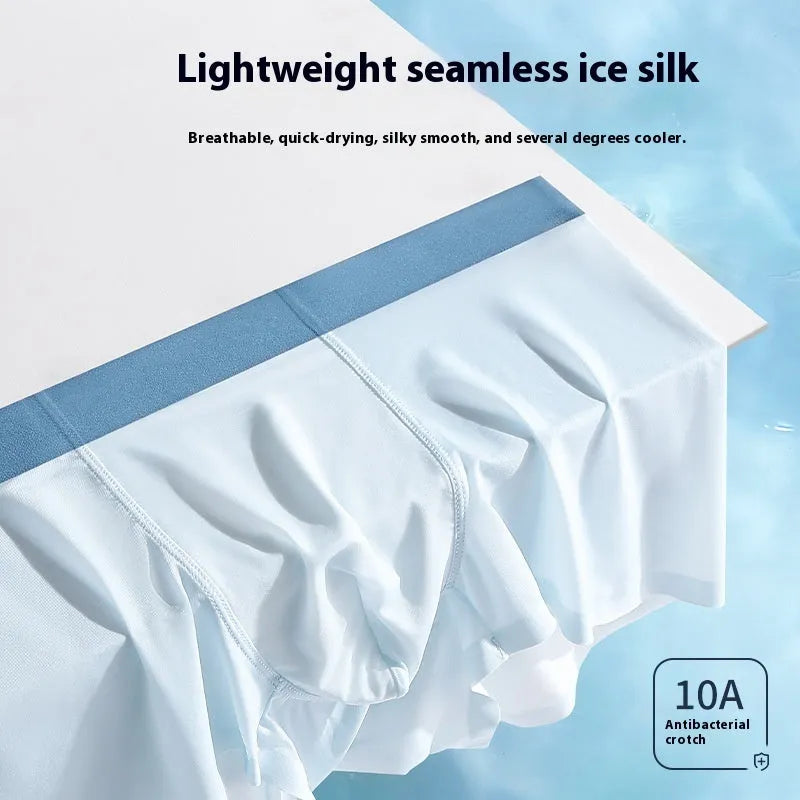 Man wearing bean green ice silk antibacterial graphene shorts with a seamless, mid-waist design.