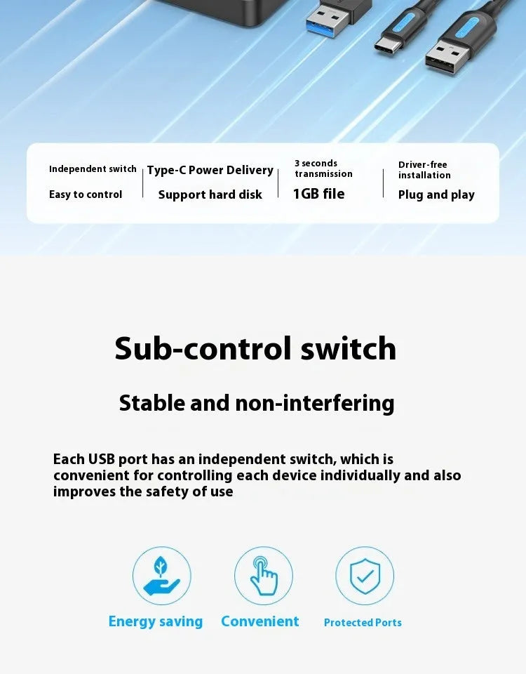 Vention USB 3.0 4-port hub docking station with 1m black cable