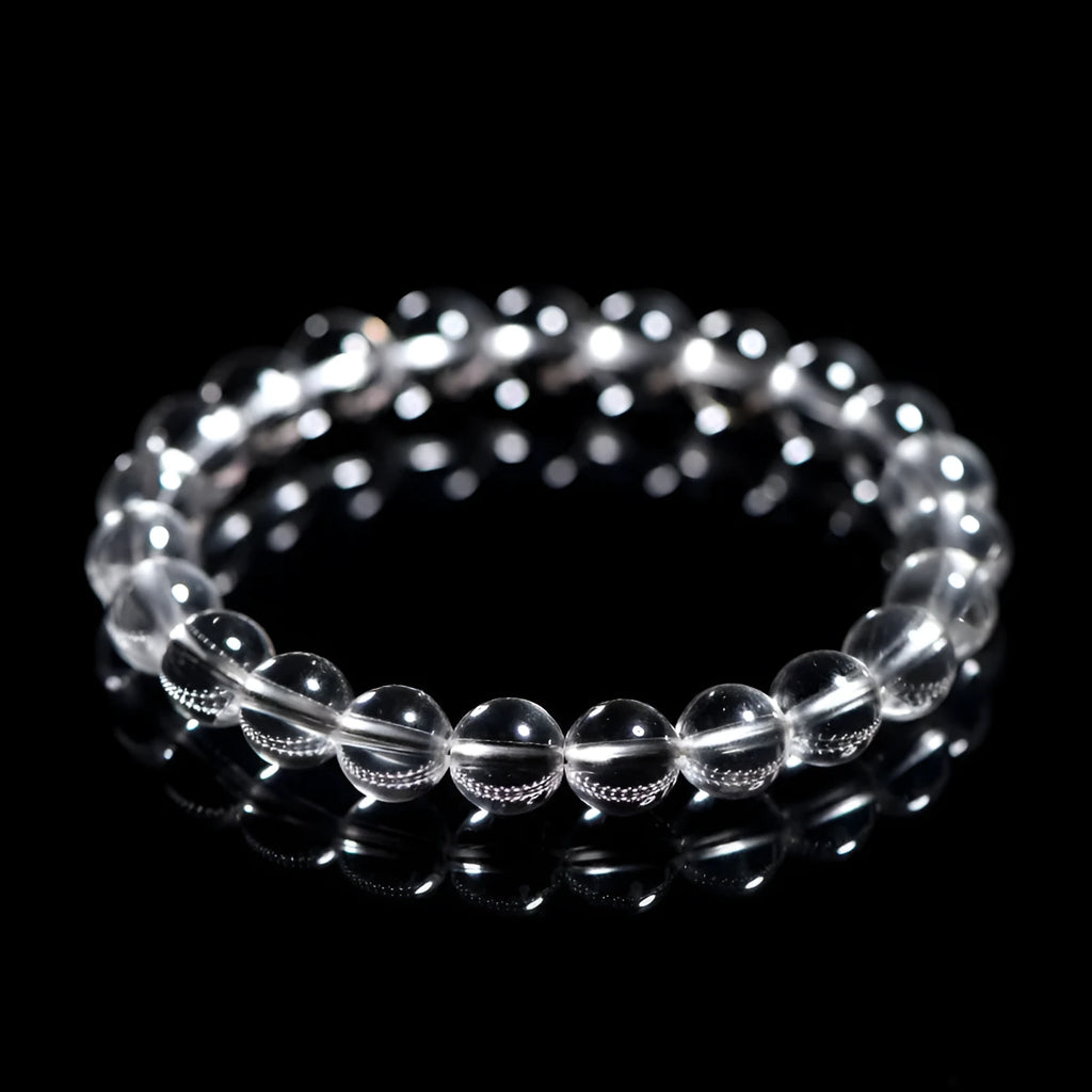 Natural old mine white crystal bracelet with geometric design and round beads