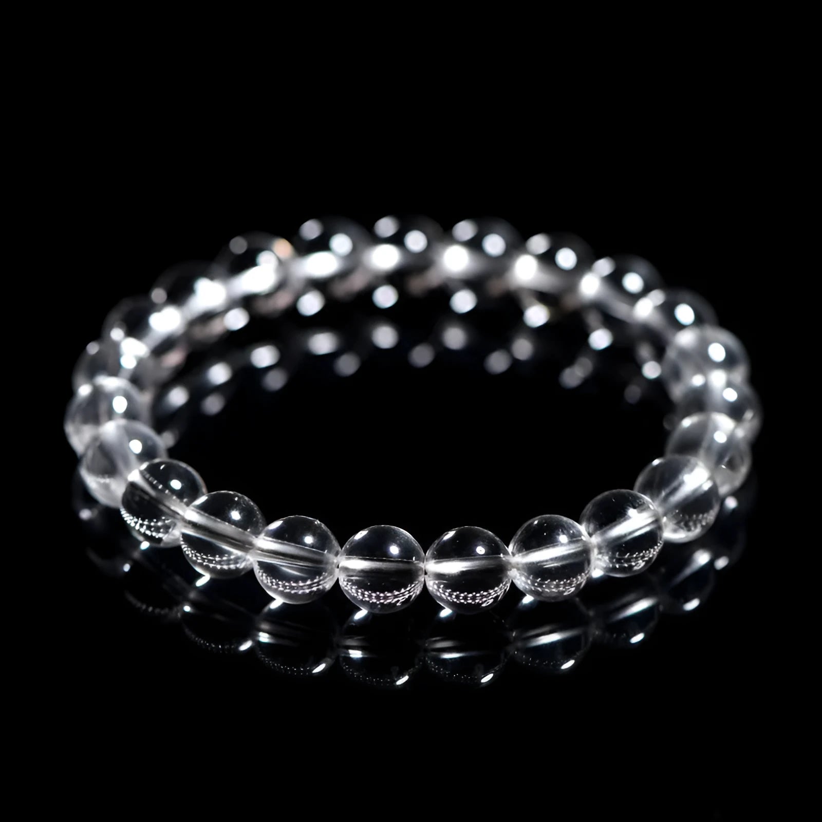 Natural old mine white crystal bracelet with geometric design and round beads