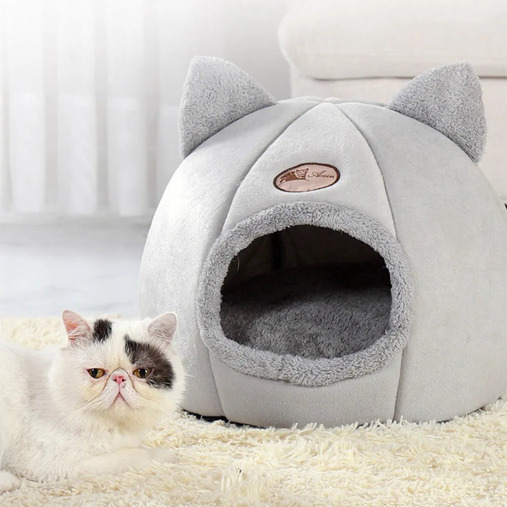 Fully enclosed cat sofa bed, a warm winter nest for indoor use, shown in a large size.