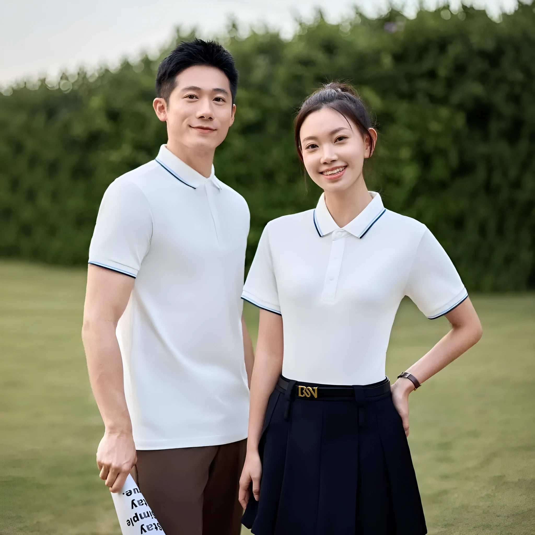 Man wearing a pure cotton short sleeve polo shirt with a lapel collar in army green colour.