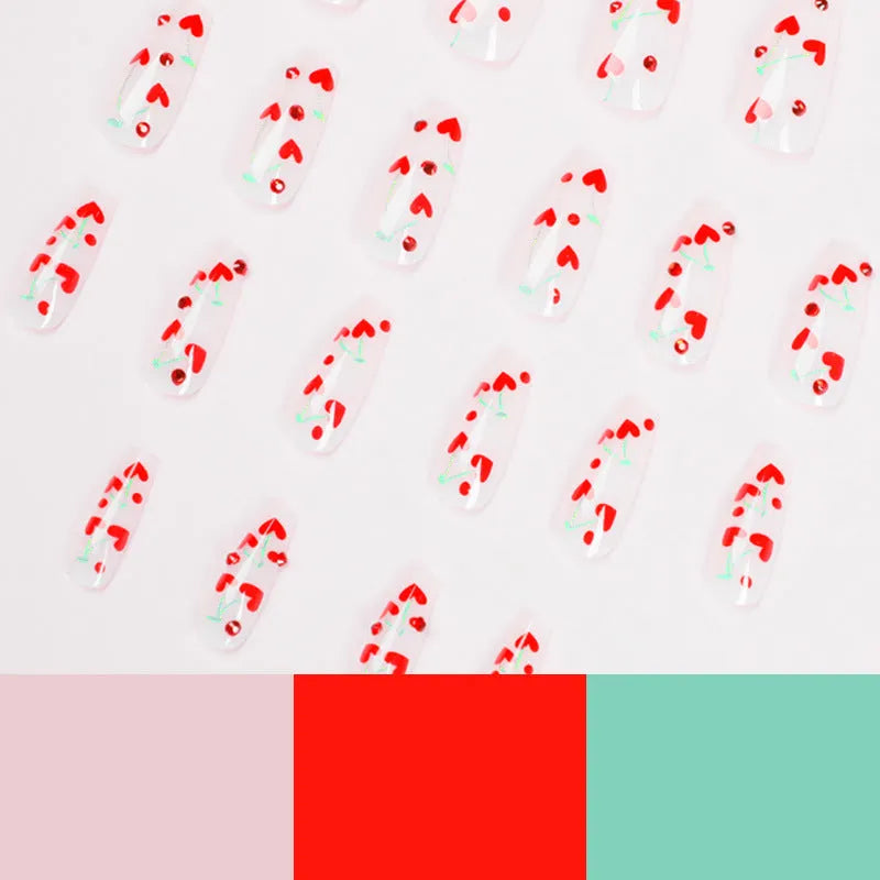 French love red diamond small cherry nail armour sheet stickers pack with 24 pieces and adhesive glue