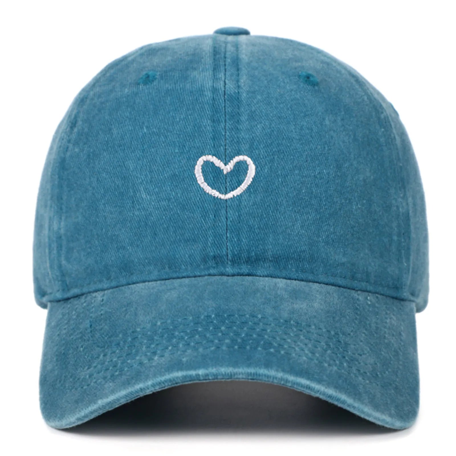 Artistic retro small love embroidered soft top cotton peaked cap in adjustable size.