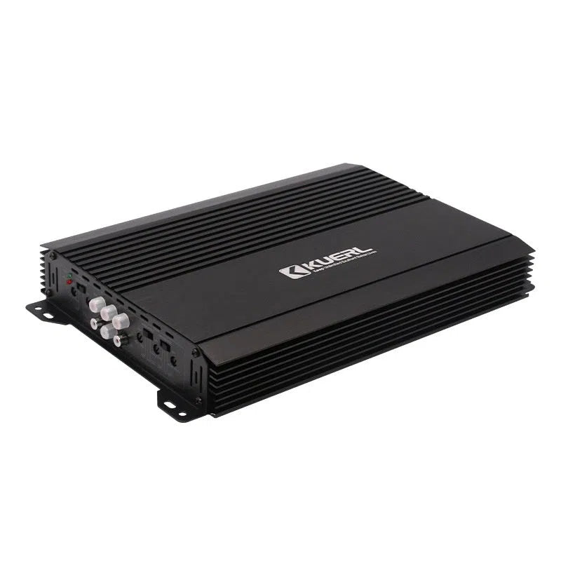 Black K-452 four-channel 12V car amplifier with aluminium alloy casing and power output of 4x75W