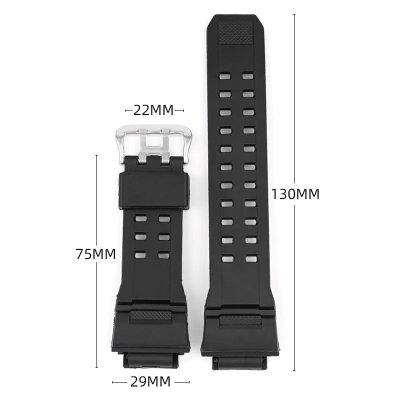Camouflage pattern TPU rubber watch strap with silver buckle on a grey background.