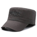 Men's adjustable cotton flat-top peaked cap in army green colour with English letter detail