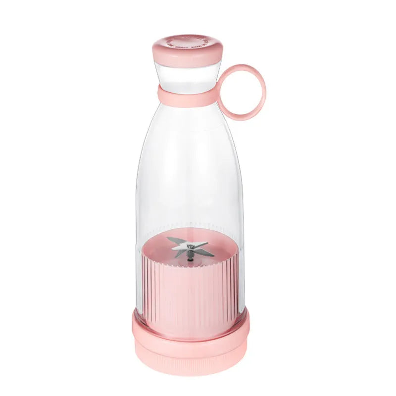 Portable juicer 380ml USB rechargeable in pink, blue, green, dark blue, and white on a white background