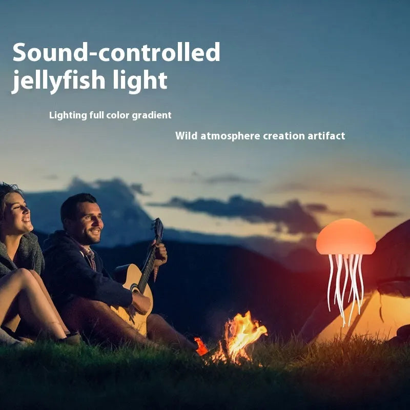 Jellyfish mood lamp with glowing adjustable tentacles and RGB colour-changing effects on a desk