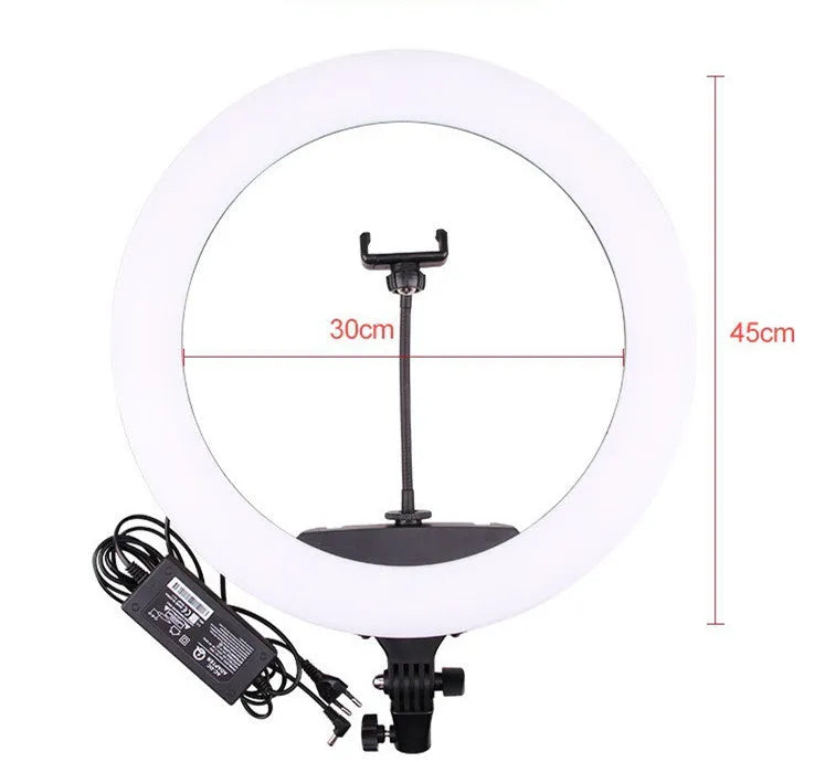 18-inch diameter LED ring light with remote control on a 210cm adjustable aluminium stand for live streaming