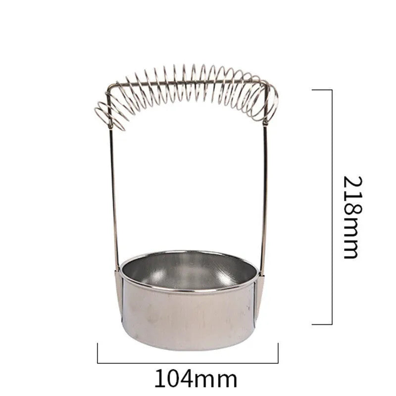 Silver stainless steel oil painting pen washer with spring brush clamp.