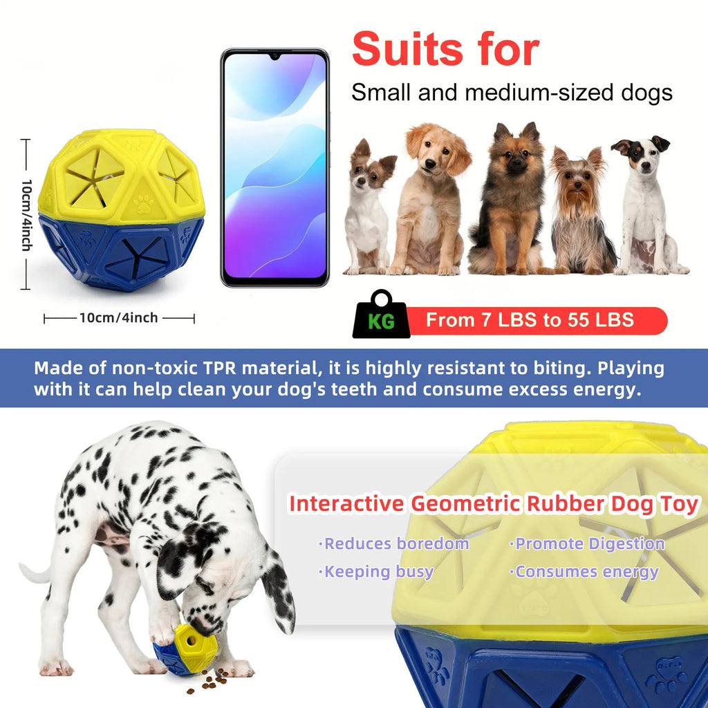 Blue interactive dog ball toy with hollow food-dispensing centre