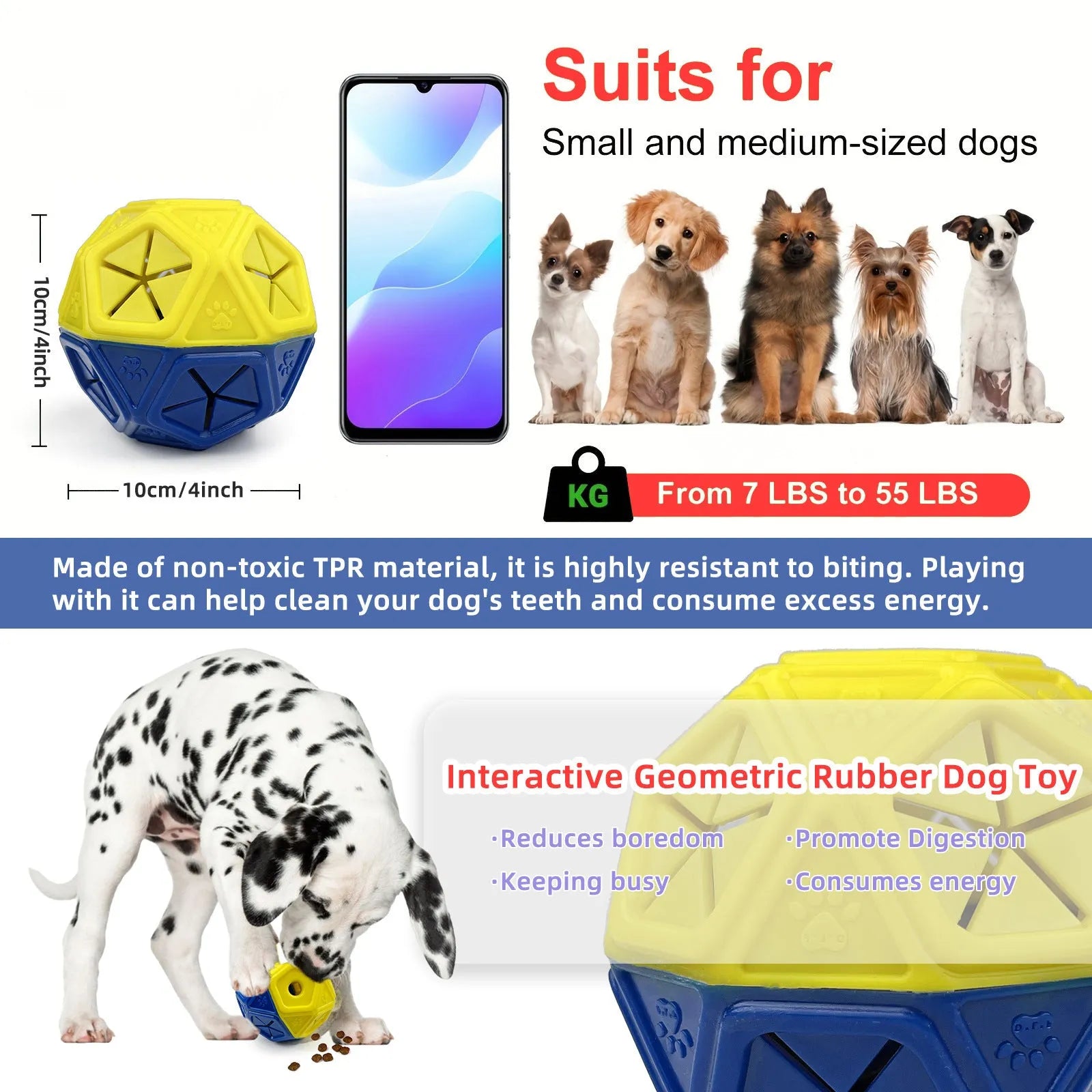 Blue interactive dog ball toy with hollow food-dispensing centre