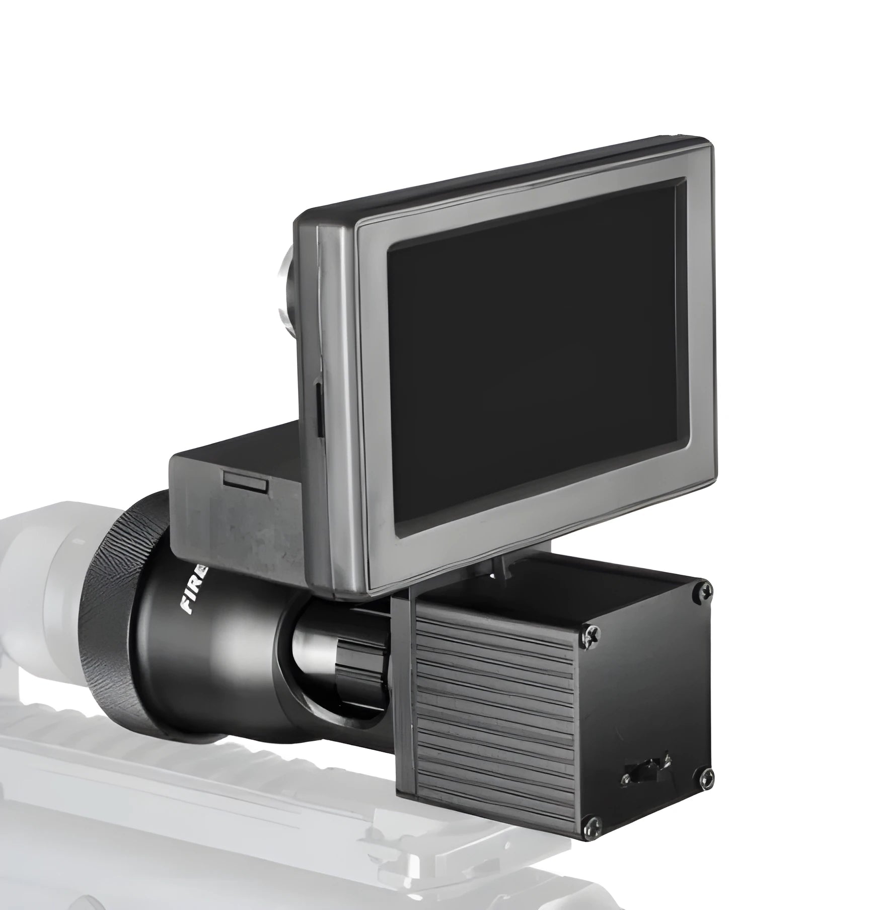 Black digital night vision monocular with 4x magnification and 25mm lens on a 4.3-inch screen.