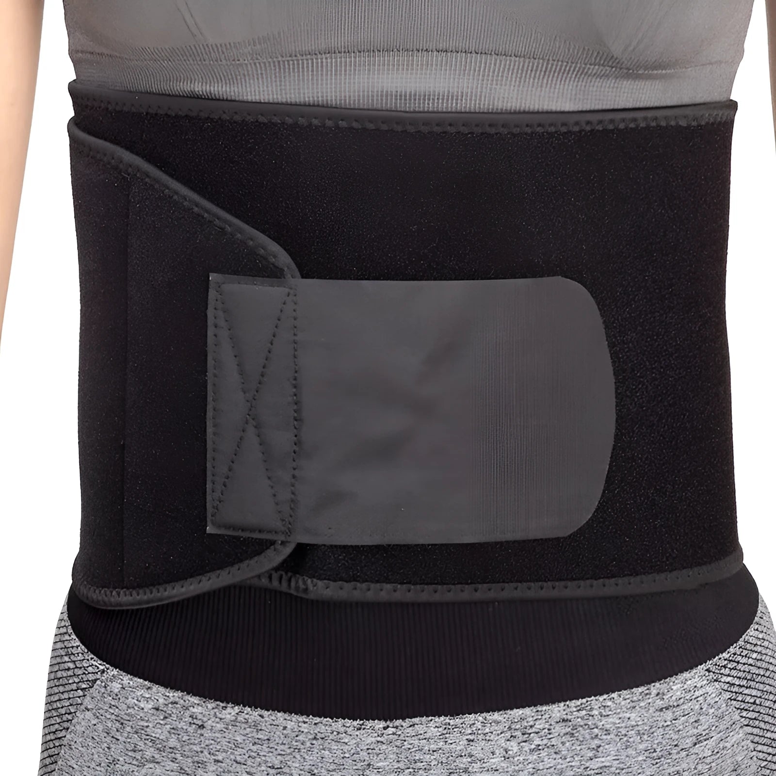 Black waist and abdominal support belt for adult yoga and fitness.