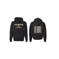 Black drop shoulder polyester hoodie with long sleeves and simple pullover design