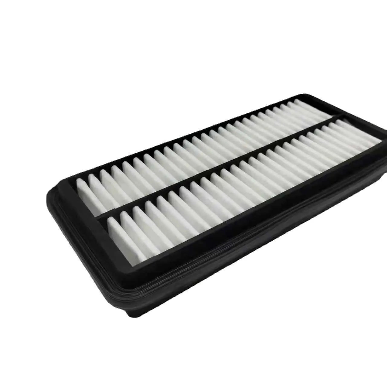 Black panel car air filter with dimensions 256mm by 113mm by 40mm for Modern vehicles.