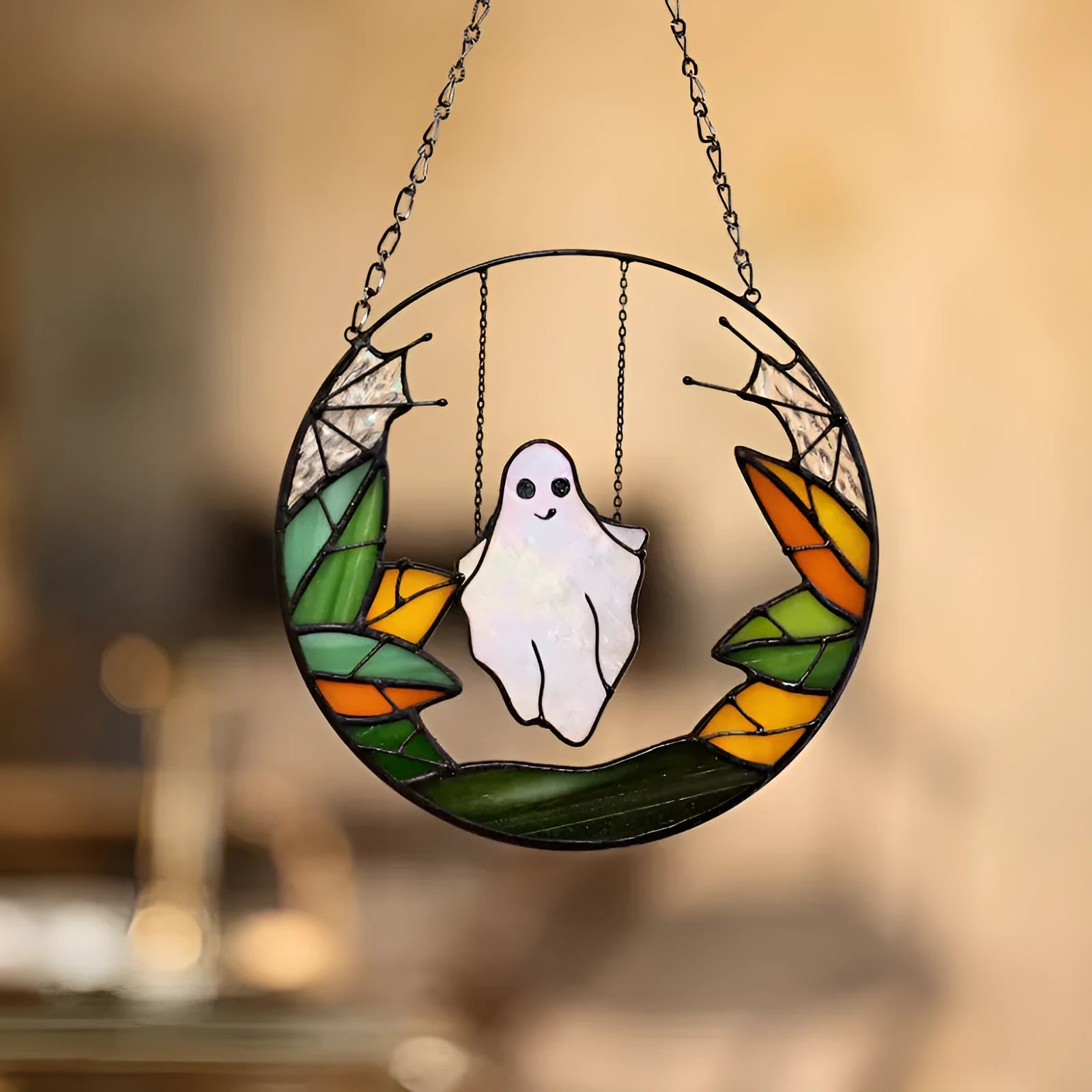 Fashion Halloween metal pendant with witch skull chain retro design 20cm diameter