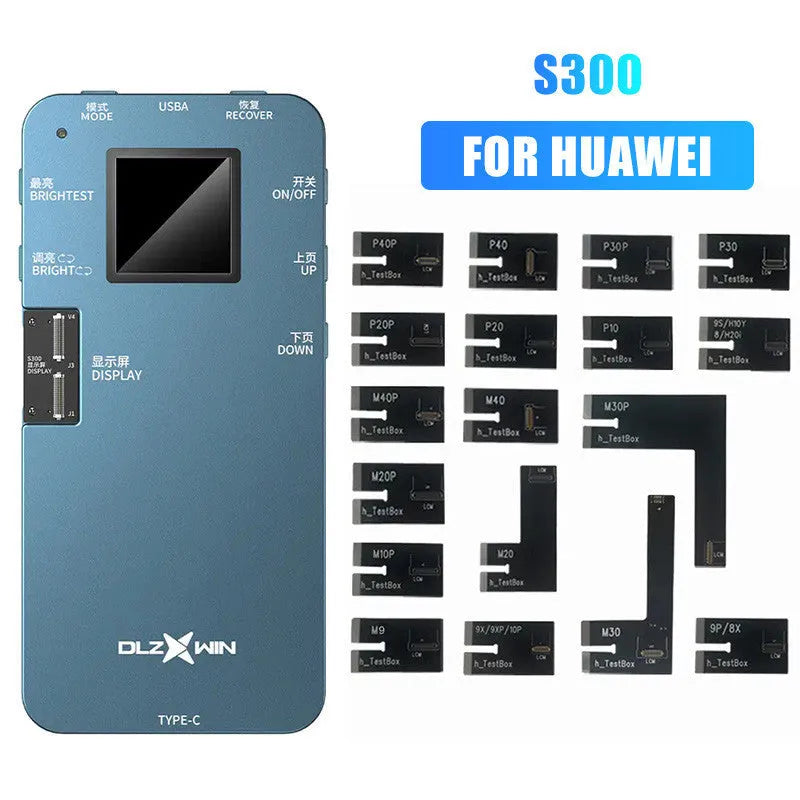 S300 model mobile phone screen tester for Huawei devices on a workbench.