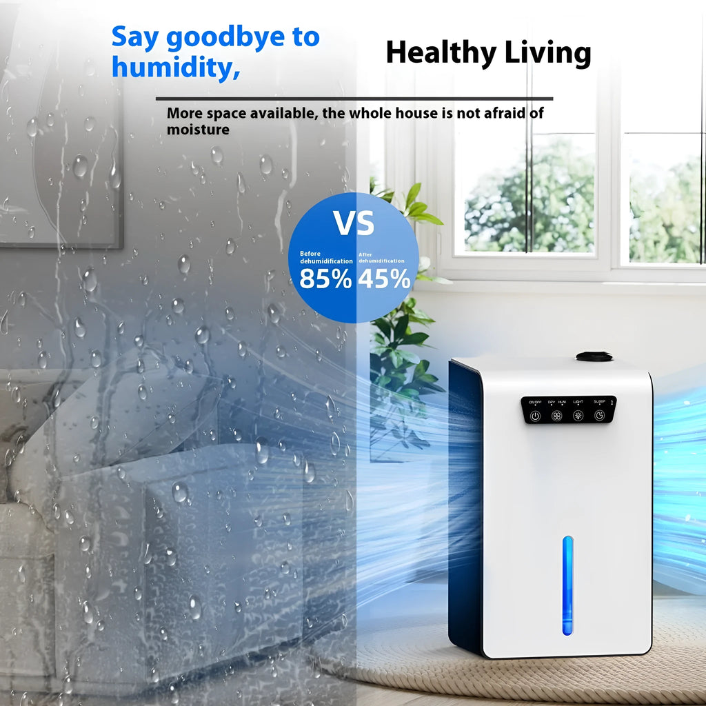 Milky white household dehumidifier for bedroom use with mute operation