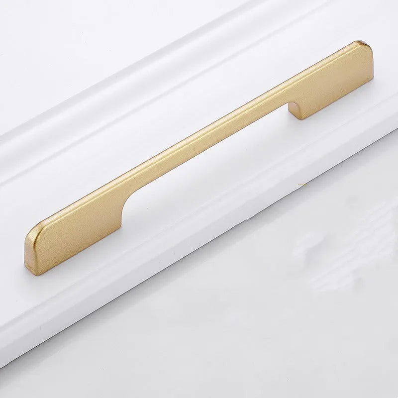 Gold aluminium alloy T-shaped open cover cabinet door handle for single hole mounting.