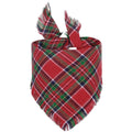 Plaid pattern dog bandana with tassels in autumn colours on pet collar