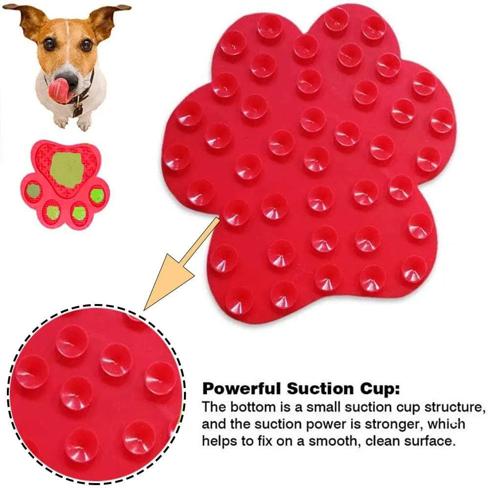 Blue bone-shaped silicone dog licking mat with suction cups on back