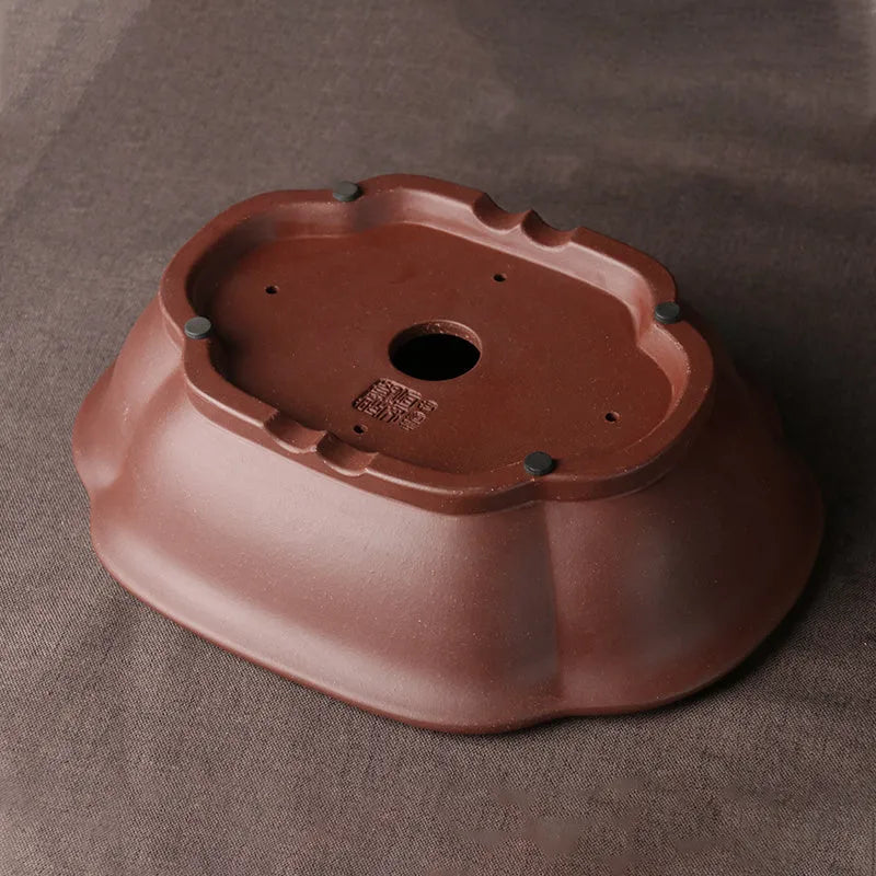 Handmade purple clay Chinese style bonsai basin ceramic flower pot 25x20x7cm