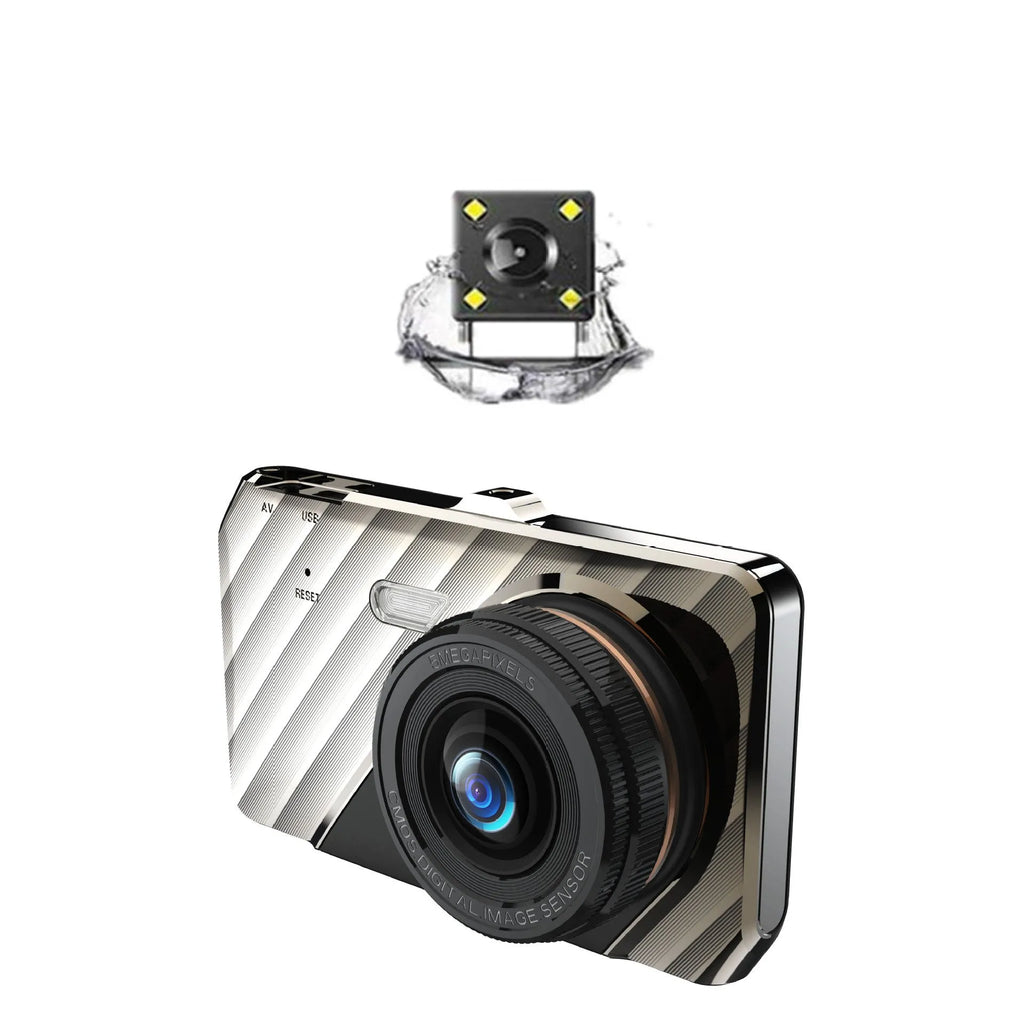 4 inch front and rear dual lens car dashcam with touch screen display